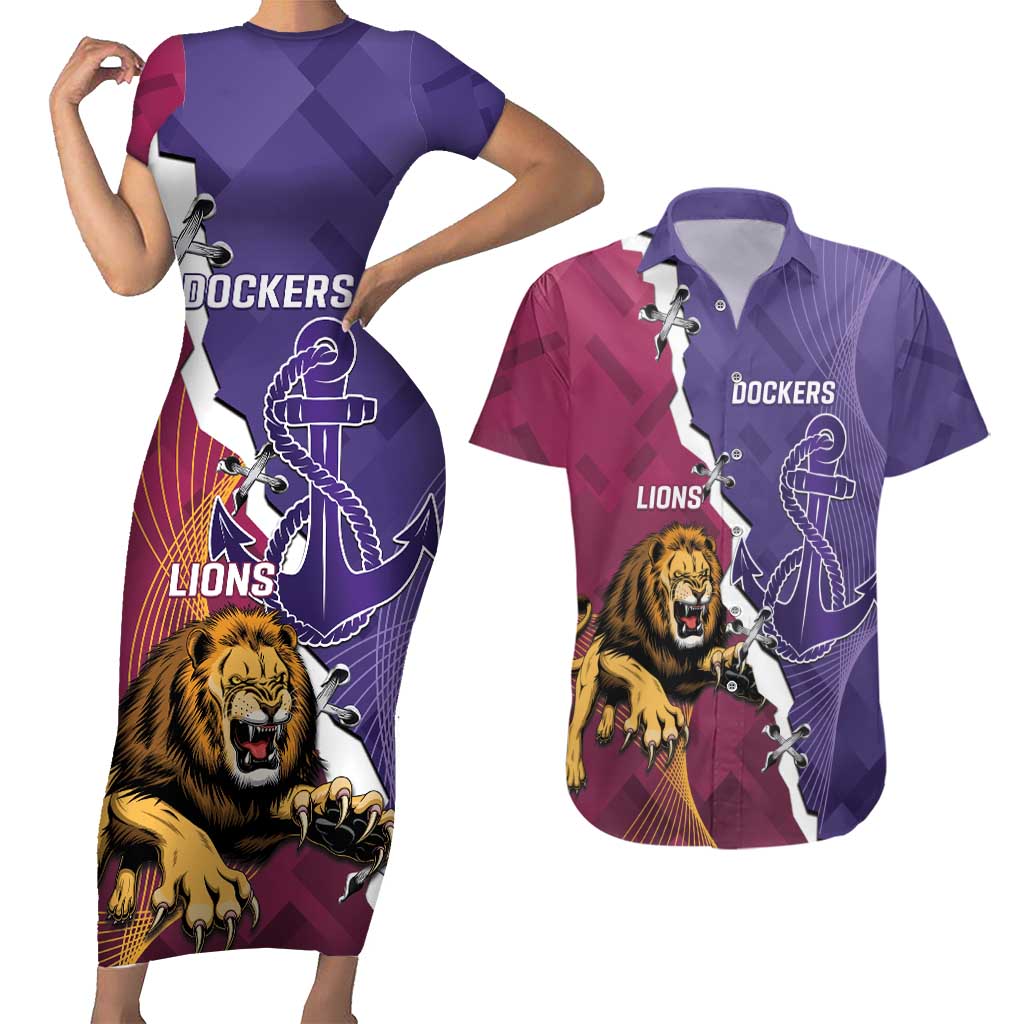 Dockers And Lions Football Custom Couples Matching Short Sleeve Bodycon Dress and Hawaiian Shirt 2025 Sporty Dynamic Version - Aussie Hoodie