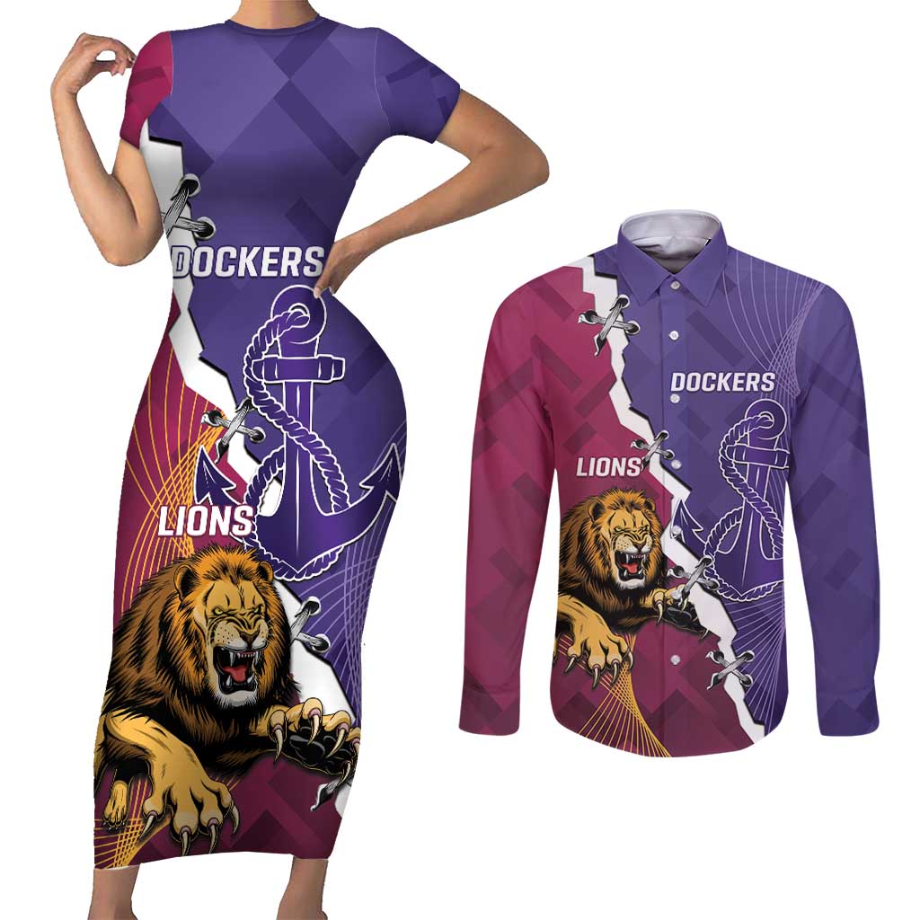Dockers And Lions Football Custom Couples Matching Short Sleeve Bodycon Dress and Long Sleeve Button Shirt 2025 Sporty Dynamic Version - Aussie Hoodie