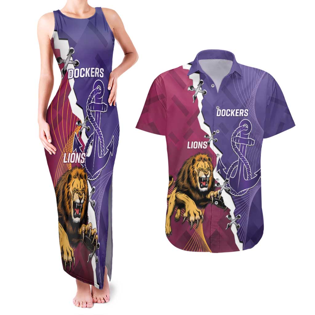 Dockers And Lions Football Custom Couples Matching Tank Maxi Dress and Hawaiian Shirt 2025 Sporty Dynamic Version - Aussie Hoodie