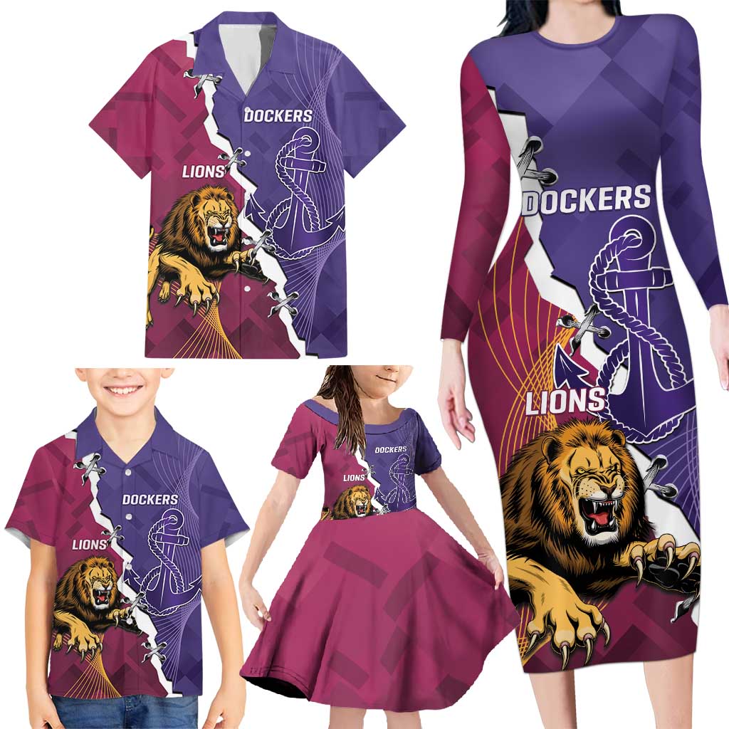 Dockers And Lions Football Custom Family Matching Long Sleeve Bodycon Dress and Hawaiian Shirt 2025 Sporty Dynamic Version - Aussie Hoodie