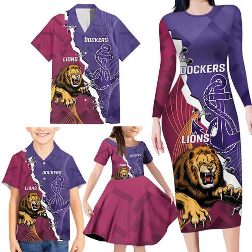 Dockers And Lions Football Custom Family Matching Long Sleeve Bodycon Dress and Hawaiian Shirt 2025 Sporty Dynamic Version - Aussie Hoodie