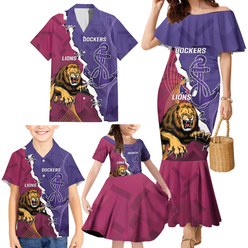 Dockers And Lions Football Custom Family Matching Mermaid Dress and Hawaiian Shirt 2025 Sporty Dynamic Version - Aussie Hoodie