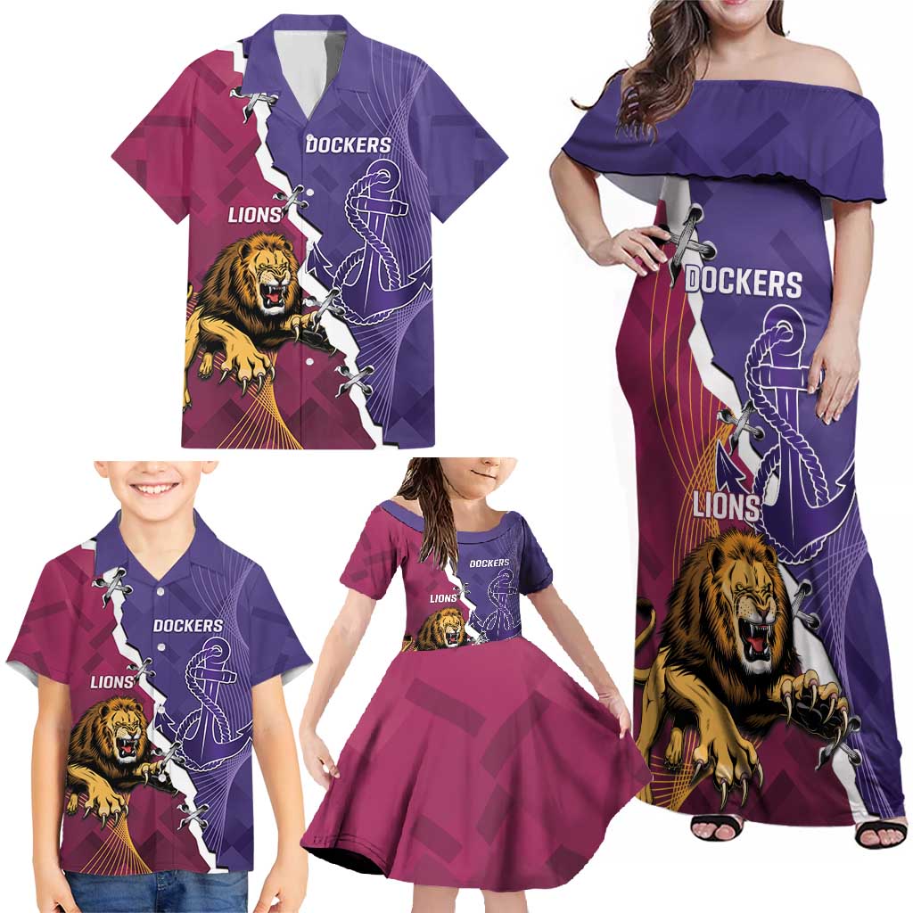 Dockers And Lions Football Custom Family Matching Off Shoulder Maxi Dress and Hawaiian Shirt 2025 Sporty Dynamic Version - Aussie Hoodie