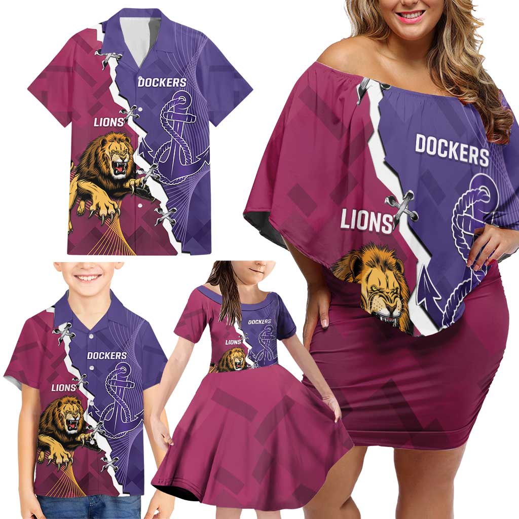 Dockers And Lions Football Custom Family Matching Off Shoulder Short Dress and Hawaiian Shirt 2025 Sporty Dynamic Version - Aussie Hoodie