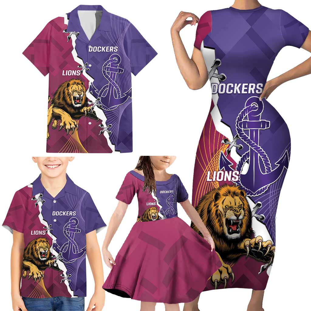 Dockers And Lions Football Custom Family Matching Short Sleeve Bodycon Dress and Hawaiian Shirt 2025 Sporty Dynamic Version - Aussie Hoodie