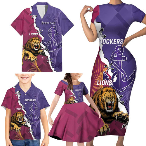 Dockers And Lions Football Custom Family Matching Short Sleeve Bodycon Dress and Hawaiian Shirt 2025 Sporty Dynamic Version - Aussie Hoodie