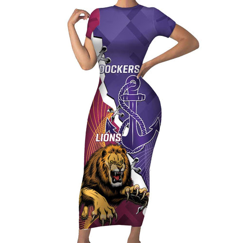 Dockers And Lions Football Custom Family Matching Short Sleeve Bodycon Dress and Hawaiian Shirt 2025 Sporty Dynamic Version - Aussie Hoodie