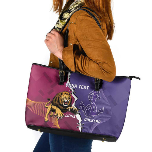 Dockers And Lions Football Custom Leather Tote Bag 2025 Sporty Dynamic Version - Aussie Hoodie