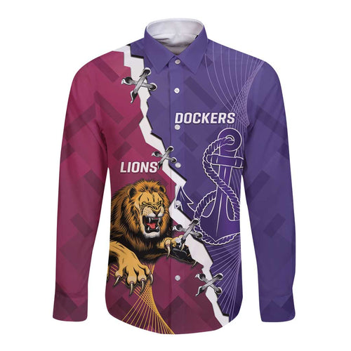 Dockers And Lions Football Custom Long Sleeve Button Shirt 2025 Sporty Dynamic Version - Aussie Hoodie