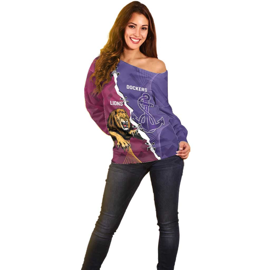 Dockers And Lions Football Custom Off Shoulder Sweater 2025 Sporty Dynamic Version - Aussie Hoodie