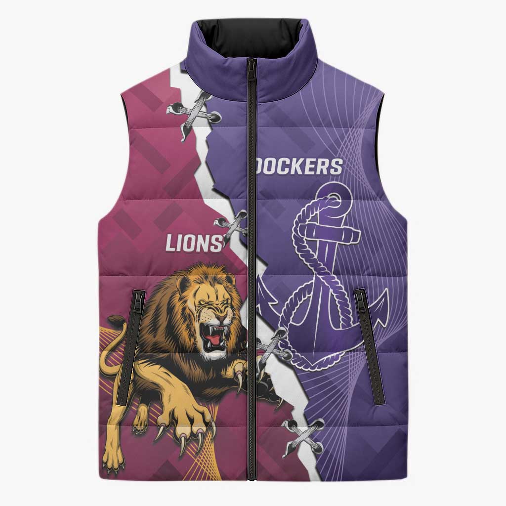 Dockers And Lions Football Custom Sleeveless Puffer Jacket 2025 Sporty Dynamic Version - Aussie Hoodie