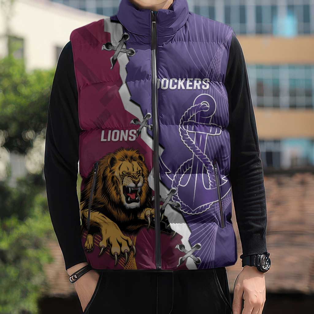Dockers And Lions Football Custom Sleeveless Puffer Jacket 2025 Sporty Dynamic Version - Aussie Hoodie