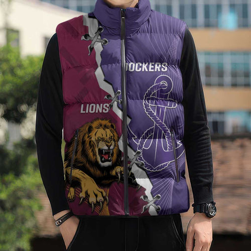 Dockers And Lions Football Custom Sleeveless Puffer Jacket 2025 Sporty Dynamic Version - Aussie Hoodie
