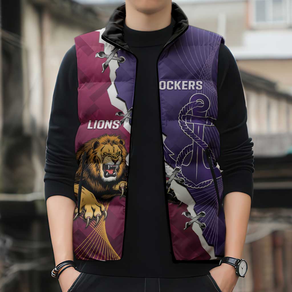 Dockers And Lions Football Custom Sleeveless Puffer Jacket 2025 Sporty Dynamic Version - Aussie Hoodie