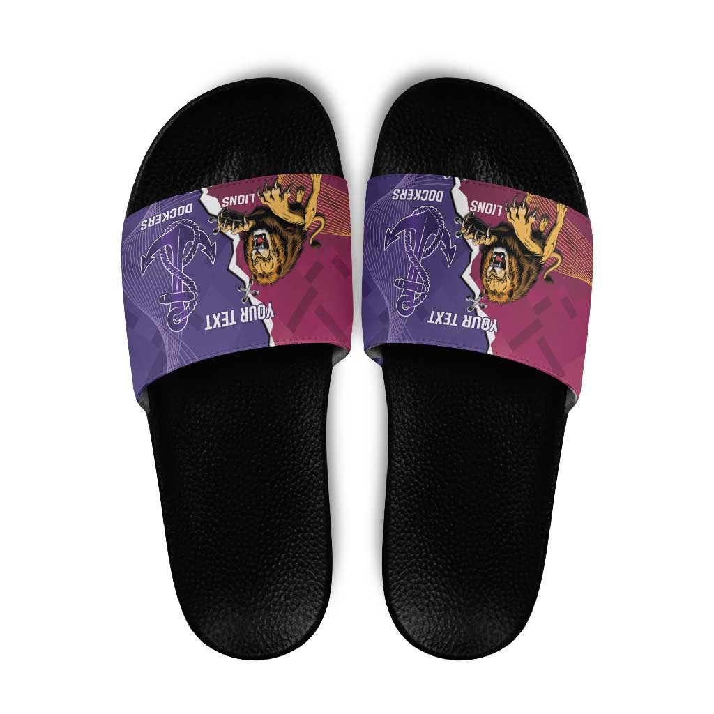 Dockers And Lions Football Custom Slide Sandals 2025 Sporty Dynamic Version - Aussie Hoodie