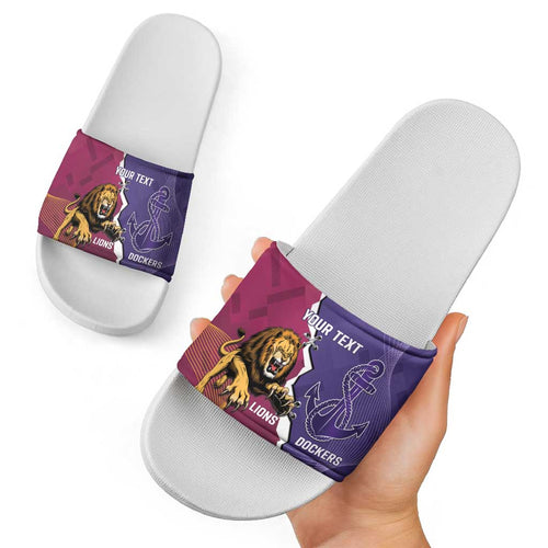 Dockers And Lions Football Custom Slide Sandals 2025 Sporty Dynamic Version - Aussie Hoodie