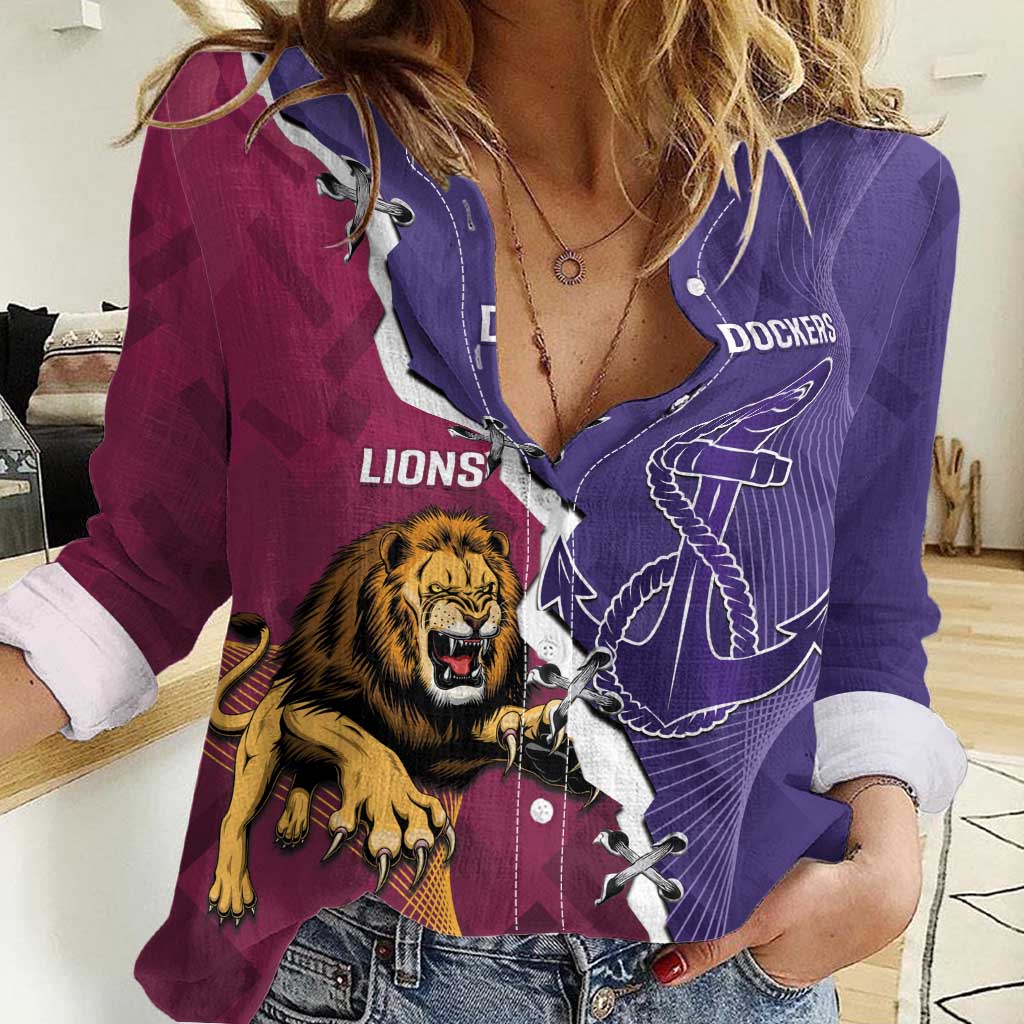 Dockers And Lions Football Custom Women Casual Shirt 2025 Sporty Dynamic Version - Aussie Hoodie