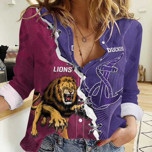 Dockers And Lions Football Custom Women Casual Shirt 2025 Sporty Dynamic Version - Aussie Hoodie