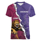 Dockers And Lions Football Custom Women V-Neck T-Shirt 2025 Sporty Dynamic Version - Aussie Hoodie