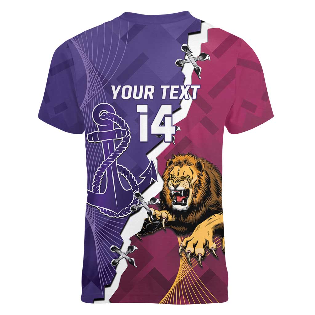 Dockers And Lions Football Custom Women V-Neck T-Shirt 2025 Sporty Dynamic Version - Aussie Hoodie