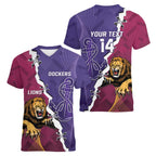 Dockers And Lions Football Custom Women V-Neck T-Shirt 2025 Sporty Dynamic Version - Aussie Hoodie