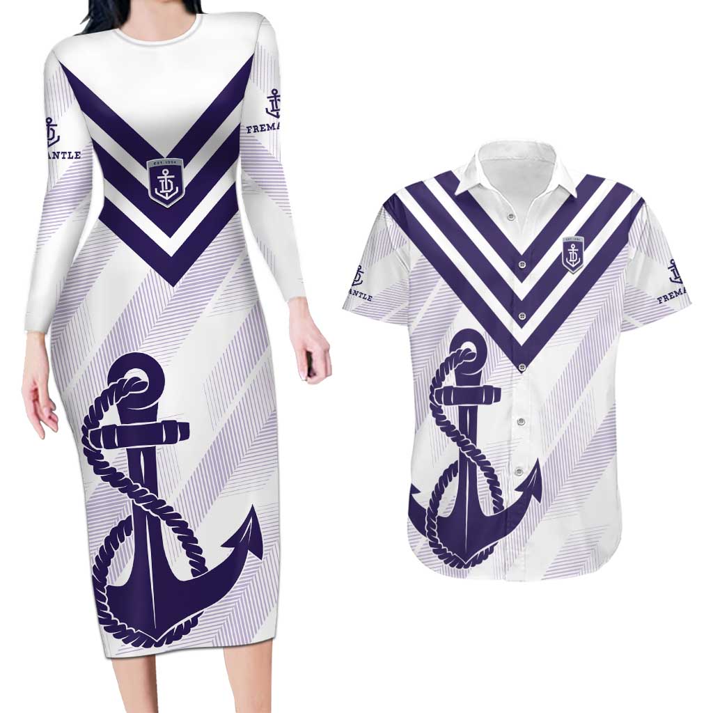 Dockers Football Custom Couples Matching Long Sleeve Bodycon Dress and Hawaiian Shirt Fremantle Anchor Simple Style - Aussie Hoodie