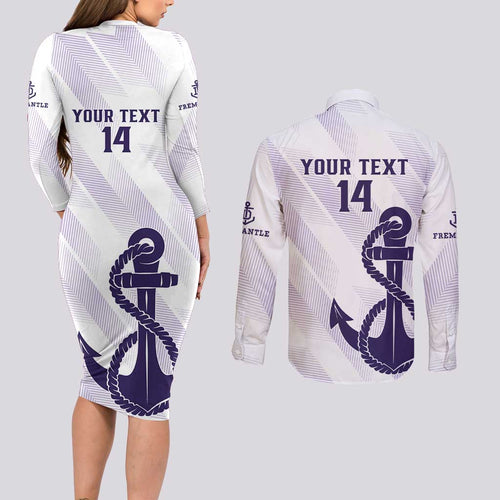 Dockers Football Custom Couples Matching Long Sleeve Bodycon Dress and Long Sleeve Button Shirt Fremantle Anchor Simple Style - Aussie Hoodie