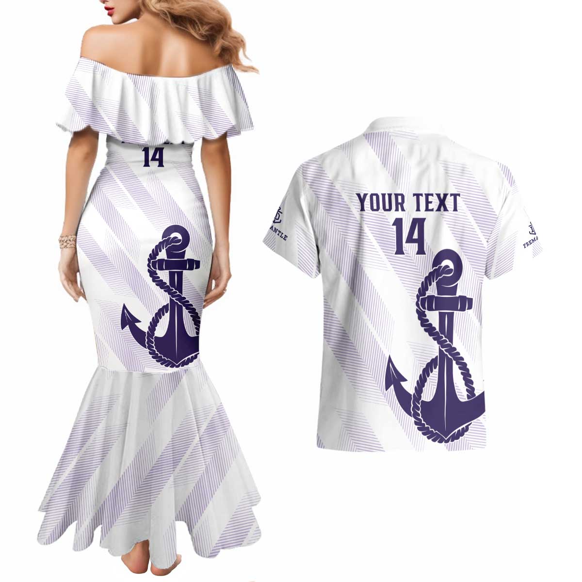 Dockers Football Custom Couples Matching Mermaid Dress and Hawaiian Shirt Fremantle Anchor Simple Style - Aussie Hoodie
