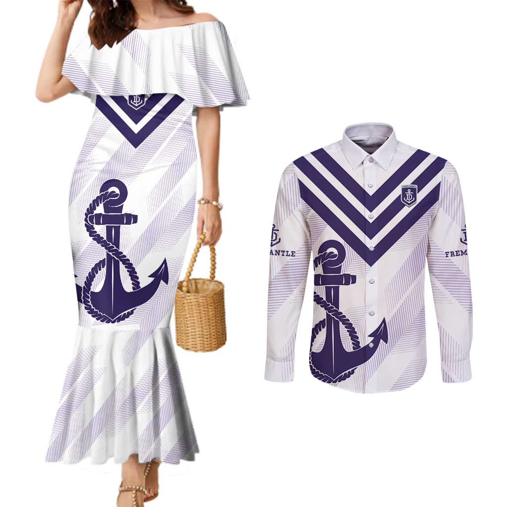 Dockers Football Custom Couples Matching Mermaid Dress and Long Sleeve Button Shirt Fremantle Anchor Simple Style - Aussie Hoodie