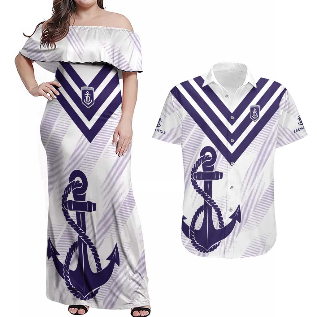 Dockers Football Custom Couples Matching Off Shoulder Maxi Dress and Hawaiian Shirt Fremantle Anchor Simple Style - Aussie Hoodie
