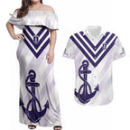 Dockers Football Custom Couples Matching Off Shoulder Maxi Dress and Hawaiian Shirt Fremantle Anchor Simple Style - Aussie Hoodie