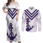 Dockers Football Custom Couples Matching Off Shoulder Maxi Dress and Long Sleeve Button Shirt Fremantle Anchor Simple Style - Aussie Hoodie