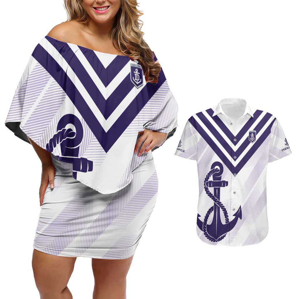 Dockers Football Custom Couples Matching Off Shoulder Short Dress and Hawaiian Shirt Fremantle Anchor Simple Style - Aussie Hoodie