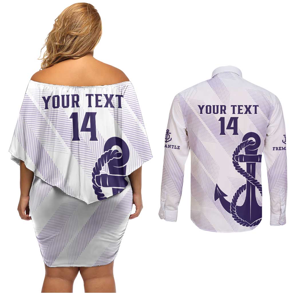 Dockers Football Custom Couples Matching Off Shoulder Short Dress and Long Sleeve Button Shirt Fremantle Anchor Simple Style - Aussie Hoodie