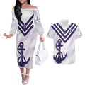Dockers Football Custom Couples Matching Off The Shoulder Long Sleeve Dress and Hawaiian Shirt Fremantle Anchor Simple Style - Aussie Hoodie