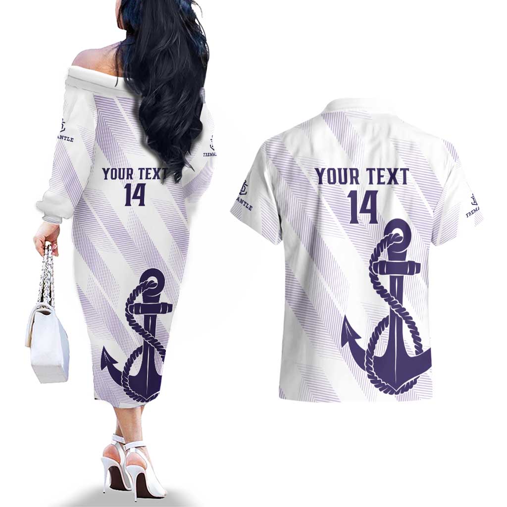 Dockers Football Custom Couples Matching Off The Shoulder Long Sleeve Dress and Hawaiian Shirt Fremantle Anchor Simple Style - Aussie Hoodie
