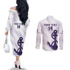 Dockers Football Custom Couples Matching Off The Shoulder Long Sleeve Dress and Long Sleeve Button Shirt Fremantle Anchor Simple Style - Aussie Hoodie