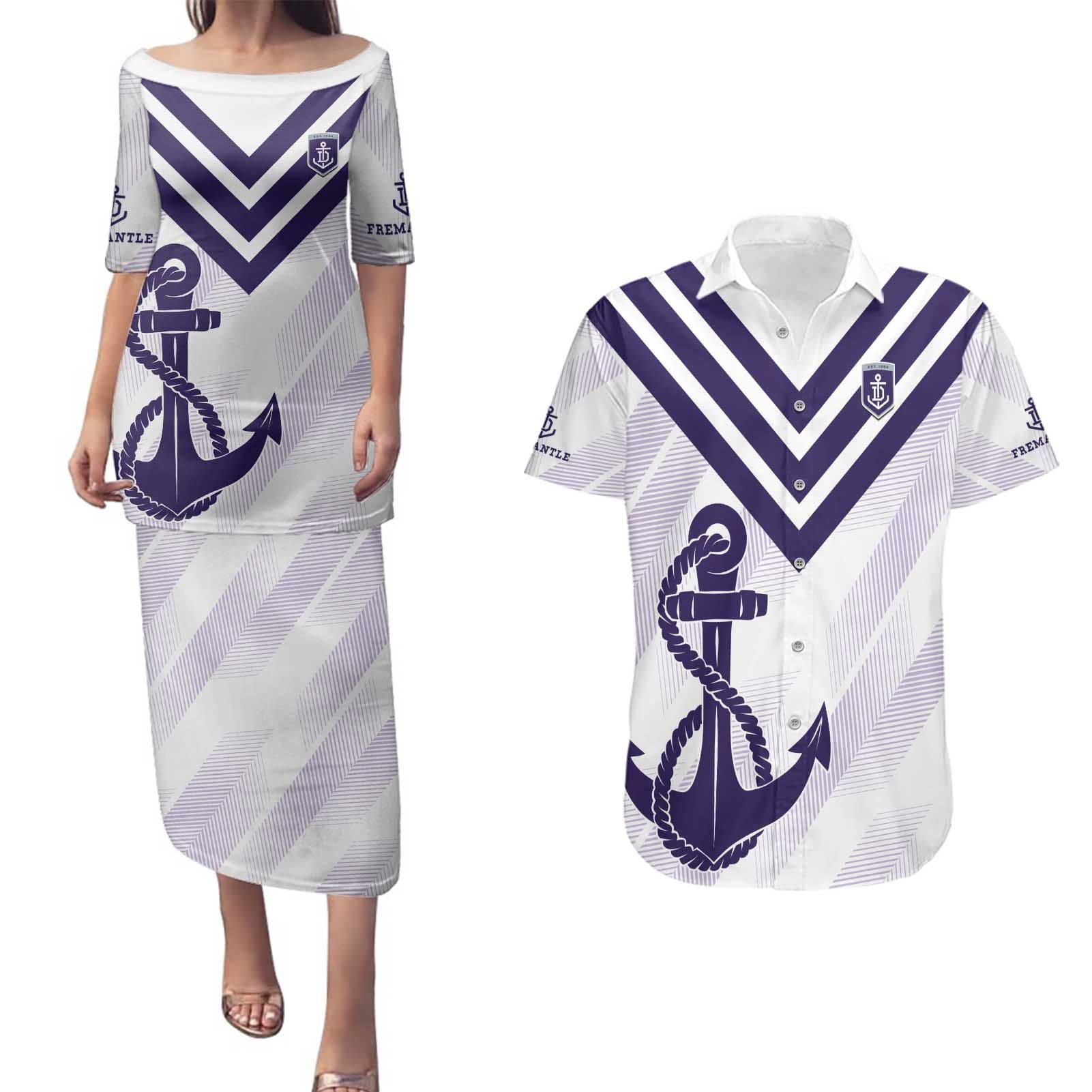 Dockers Football Custom Couples Matching Puletasi and Hawaiian Shirt Fremantle Anchor Simple Style - Aussie Hoodie