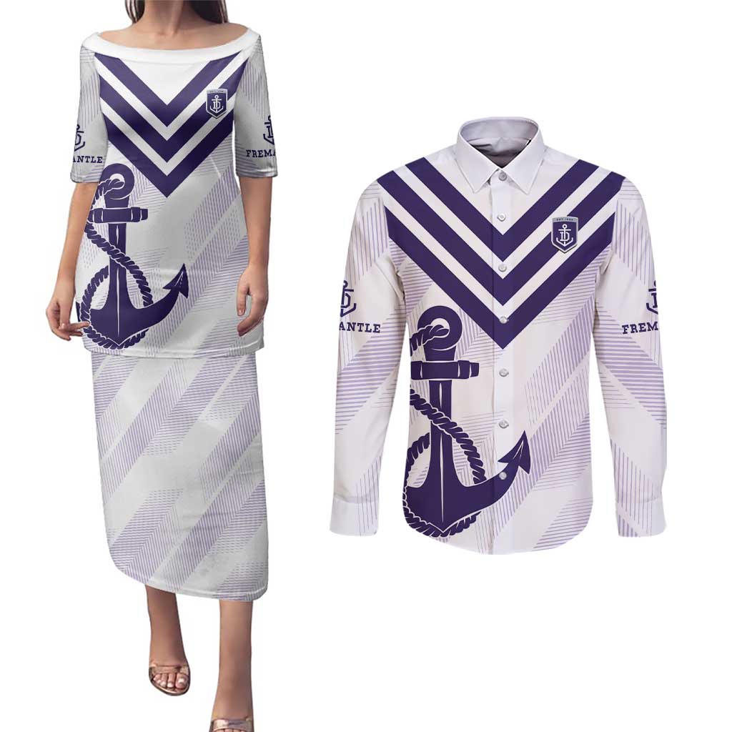 Dockers Football Custom Couples Matching Puletasi and Long Sleeve Button Shirt Fremantle Anchor Simple Style - Aussie Hoodie