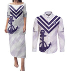 Dockers Football Custom Couples Matching Puletasi and Long Sleeve Button Shirt Fremantle Anchor Simple Style - Aussie Hoodie