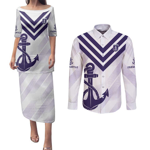 Dockers Football Custom Couples Matching Puletasi and Long Sleeve Button Shirt Fremantle Anchor Simple Style - Aussie Hoodie
