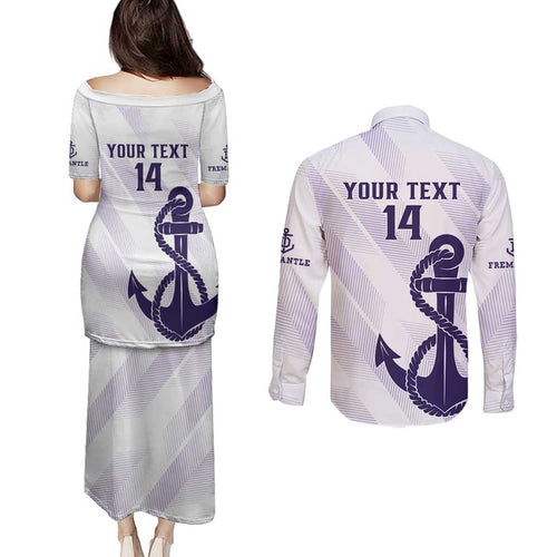 Dockers Football Custom Couples Matching Puletasi and Long Sleeve Button Shirt Fremantle Anchor Simple Style - Aussie Hoodie