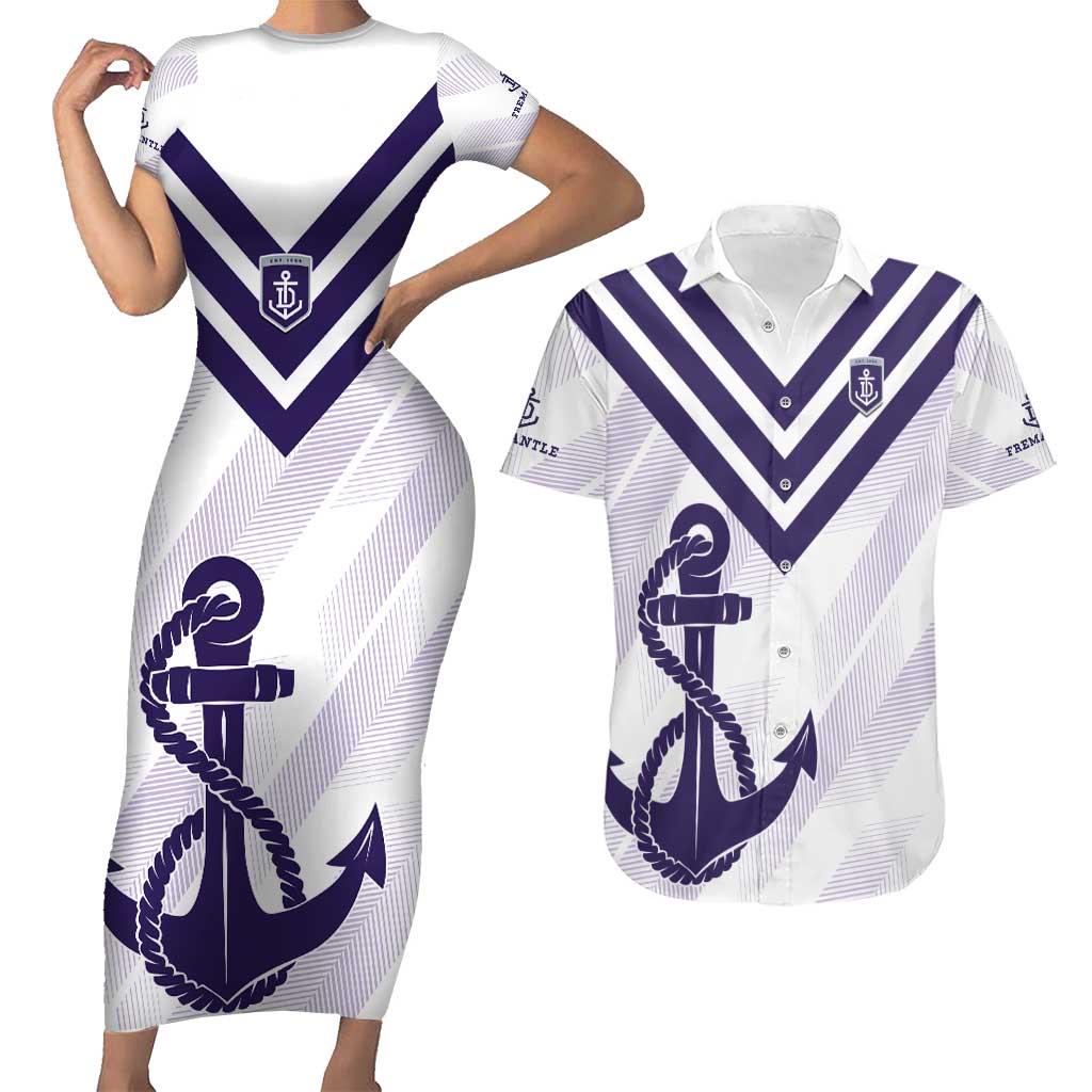 Dockers Football Custom Couples Matching Short Sleeve Bodycon Dress and Hawaiian Shirt Fremantle Anchor Simple Style - Aussie Hoodie