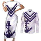 Dockers Football Custom Couples Matching Short Sleeve Bodycon Dress and Long Sleeve Button Shirt Fremantle Anchor Simple Style - Aussie Hoodie