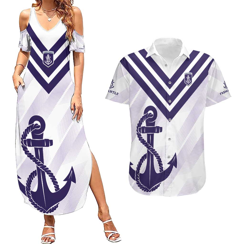 Dockers Football Custom Couples Matching Summer Maxi Dress and Hawaiian Shirt Fremantle Anchor Simple Style - Aussie Hoodie