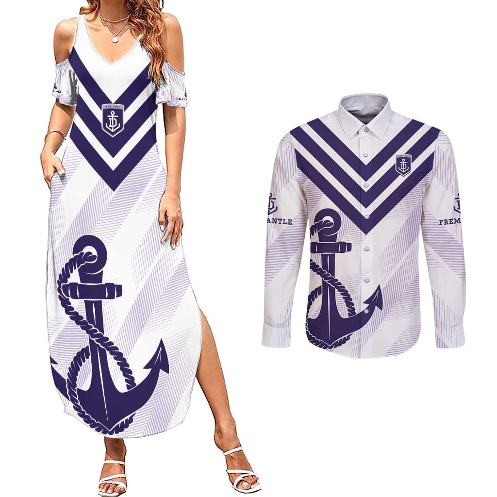 Dockers Football Custom Couples Matching Summer Maxi Dress and Long Sleeve Button Shirt Fremantle Anchor Simple Style - Aussie Hoodie
