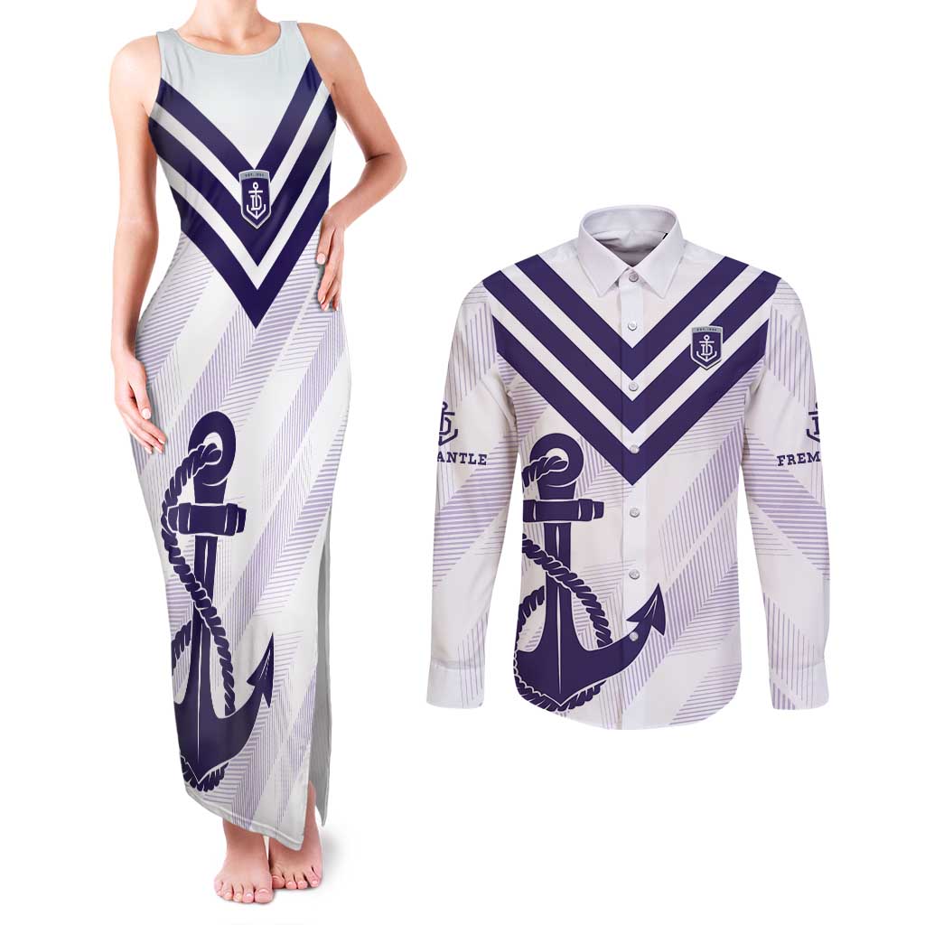 Dockers Football Custom Couples Matching Tank Maxi Dress and Long Sleeve Button Shirt Fremantle Anchor Simple Style - Aussie Hoodie