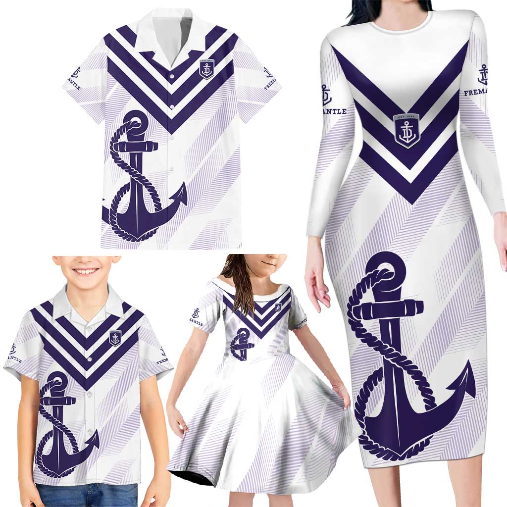 Dockers Football Custom Family Matching Long Sleeve Bodycon Dress and Hawaiian Shirt Fremantle Anchor Simple Style - Aussie Hoodie