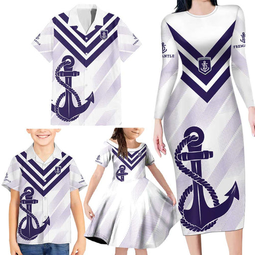 Dockers Football Custom Family Matching Long Sleeve Bodycon Dress and Hawaiian Shirt Fremantle Anchor Simple Style - Aussie Hoodie