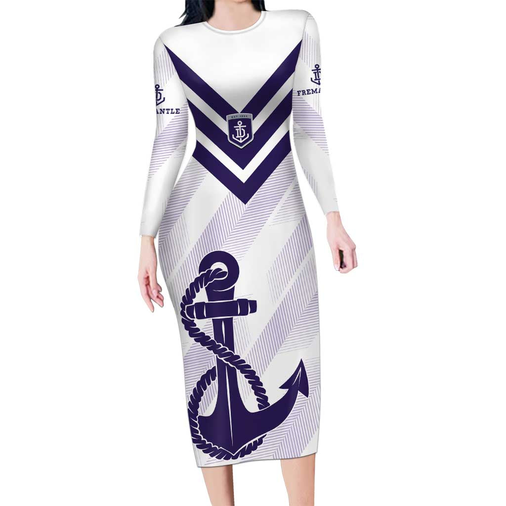 Dockers Football Custom Family Matching Long Sleeve Bodycon Dress and Hawaiian Shirt Fremantle Anchor Simple Style - Aussie Hoodie